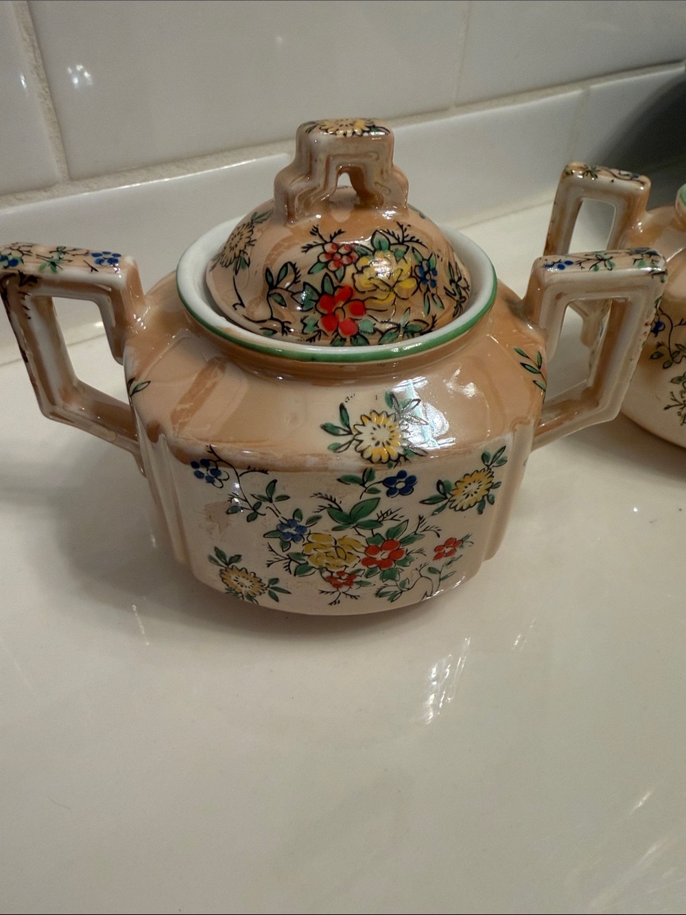 Vintage TRICO Floral Sugar Bowl and Creamer Set - hand painted - Picture 2 of 5
